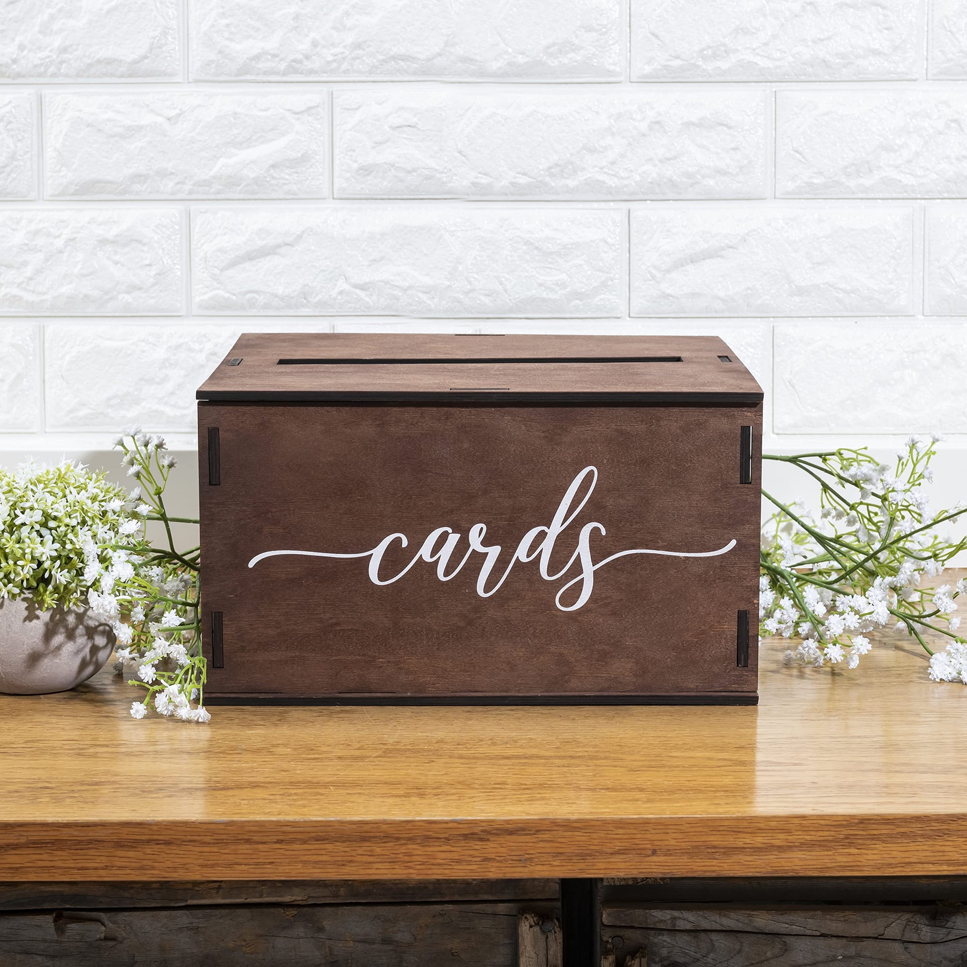 Wooden Wedding Card Box with Slot & Lid | Decorations for Reception for Wedding Gifts & Money | Baby & Bridal Shower, Graduation - Standard Size - WoodArtSupply