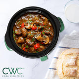 COOK WITH COLOR 2QT Mini Electric Round Slow Cooker - Adjustable Settings, Removable Stoneware Pot, Tempered Glass Lid, Dishwasher Safe, Cool-Touch Side Handles, Dark Sage COOK WITH COLOR