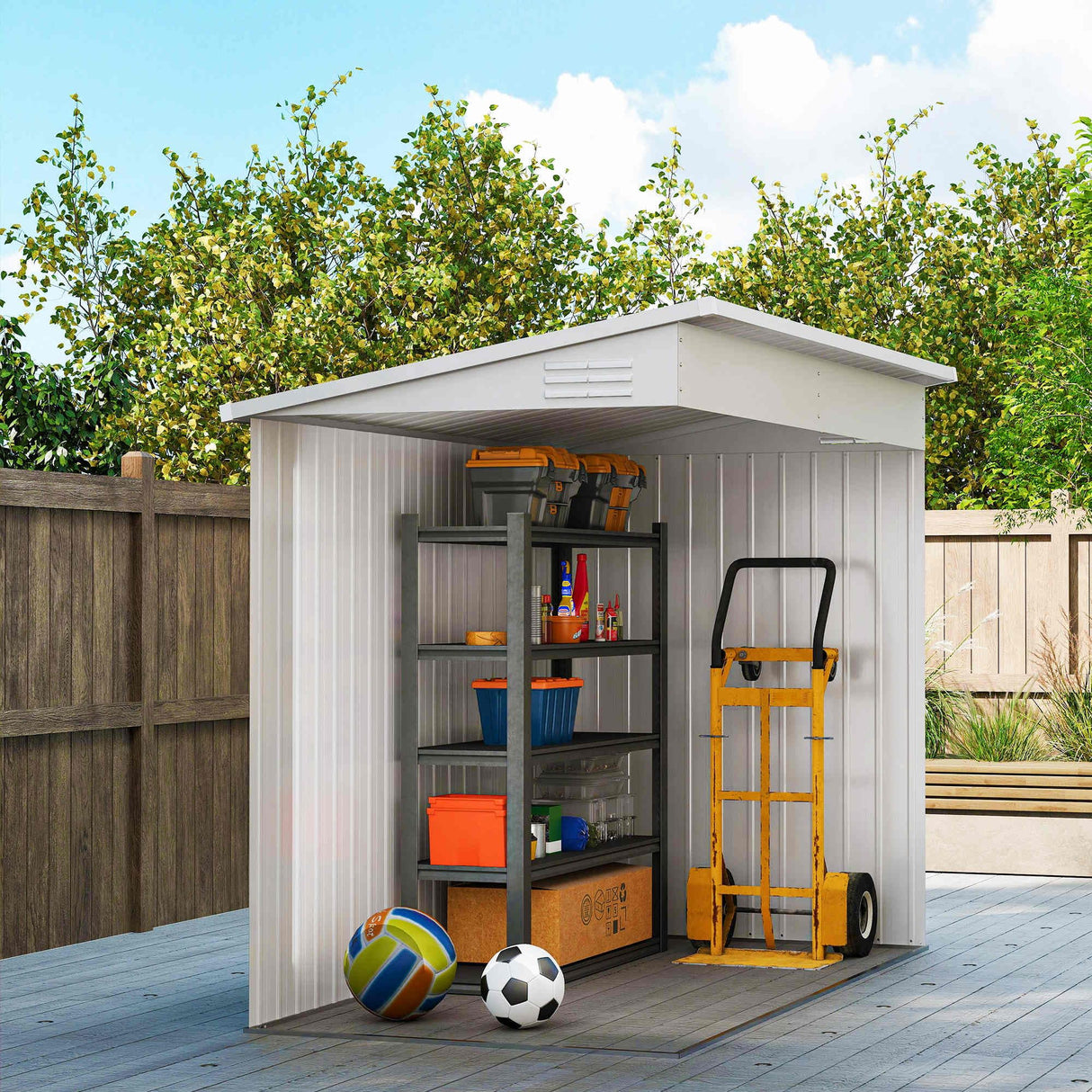 Outsunny 4' x 8' Metal Outdoor Storage Shed, Lean to Storage Shed, Garden Tool Storage House with Lockable Door and 2 Air Vents for Backyard, Patio, Lawn, Brown Outsunny