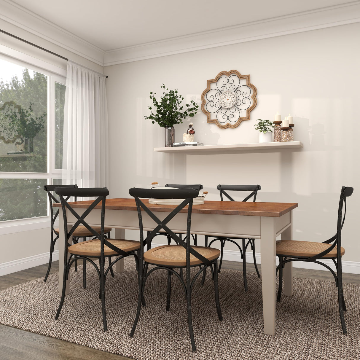 Deco 79 Wooden Scroll Home Wall Decor Carved Beading Wall Sculpture with Metal Accents, Wall Art 27" x 1" x 27", Brown Deco 79