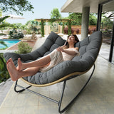 VONZOY Outdoor Rocking Chair, Indoor Papasan Chair, Oversized Egg Rocking Chair with Thick Cushion, Rattan Wicker Rocker Lounge Chair for Bedroom, Living Room, Patio, Garden, Porch (Dark Grey) VONZOY