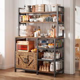 EnHomee Bakers Rack with Power Outlet, Coffee Bar with Storage Cabinet, 6 Tier Microwave Stand, Kitchen Storage Shelf with Side Hooks, Utility Shelf for Kitchen, Rustic Brown EnHomee