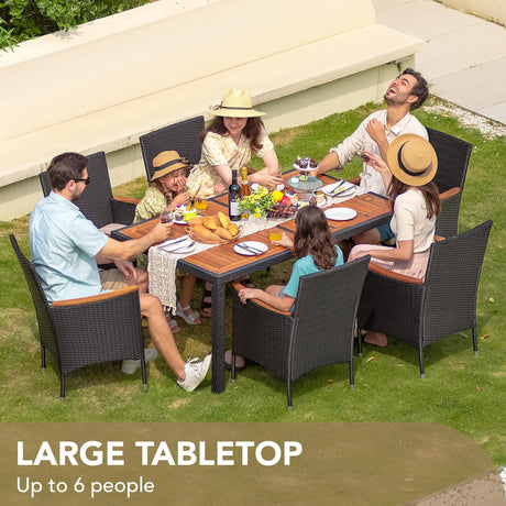 Devoko Dining 7 PCS Furniture, Patio Conversation Set with Acacia Wood Table Top, Rattan Outdoor, Black Devoko