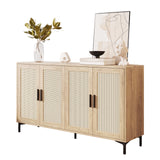 Sideboard - Kitchen Buffet Cabinet with Rattan Decorated Doors, 4 Doors Accent Sideboard Cabinet, Coffee Bar Cabinet Rattan Sideboard for Dining Room, Kitchen, Hallway, Cupboard Console Table,Natural JASIWAY