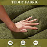 Wrofly Teddy Cloud Sofa Couch, Comfy Upholstered Sherpa Deep Seat Boucle Sofa, Cozy Modern 3 Seater Couch with 3 Pillows, Oversized Loveseat for Living Room Apartment Office, Olive Green Wrofly
