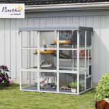 PawHut Catio Outdoor Cat Enclosure, Large Luxury Cat House Outside with Hammock, Condo, Jump Platforms, Ladders, Ramps, Tarp, Walk in Cat Cage for 2-4 Large Cats, 71" PawHut