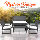SereneLife Outdoor Living Rattan Furniture, Includes 1 Double & 2 Single Chairs with Cushion & 1 Glass-top Coffee Table 4 Piece Conversation/Chat Set, (Off Black) SereneLife