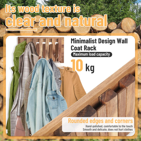 KYIAANY Coat Rack Wall for Farmhouse: Wood Rustic 6 Hooks Mount 10.4inch Retractable Wall Mounted for Small Spaces Entryway Hallway Bathroom for Hanging Jacket Towel Backpack Bag KYIAANY