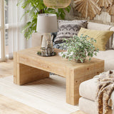COZAYH Modern Rustic Wood Coffee Table with Thick Legs, Rectangular Living Room Center Table, Natural Finish Design, Sturdy Farmhouse Style for Home Decor, Office, Brown COZAYH