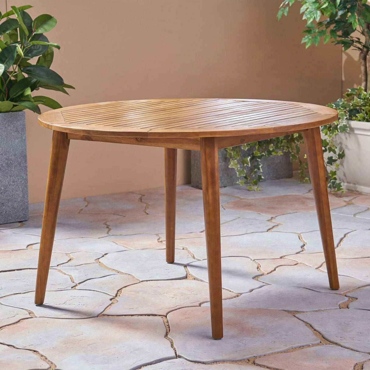 Christopher Knight Home Nick Outdoor Acacia Wood Round Dining Table, Teak Finish Christopher Knight Home