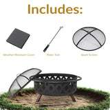 Sunnydaze Black Crossweave Outdoor Fire Pit - Wood-Burning Fire Pit for Outside with Spark Screen, Poker and Cover - 36-Inch Sunnydaze