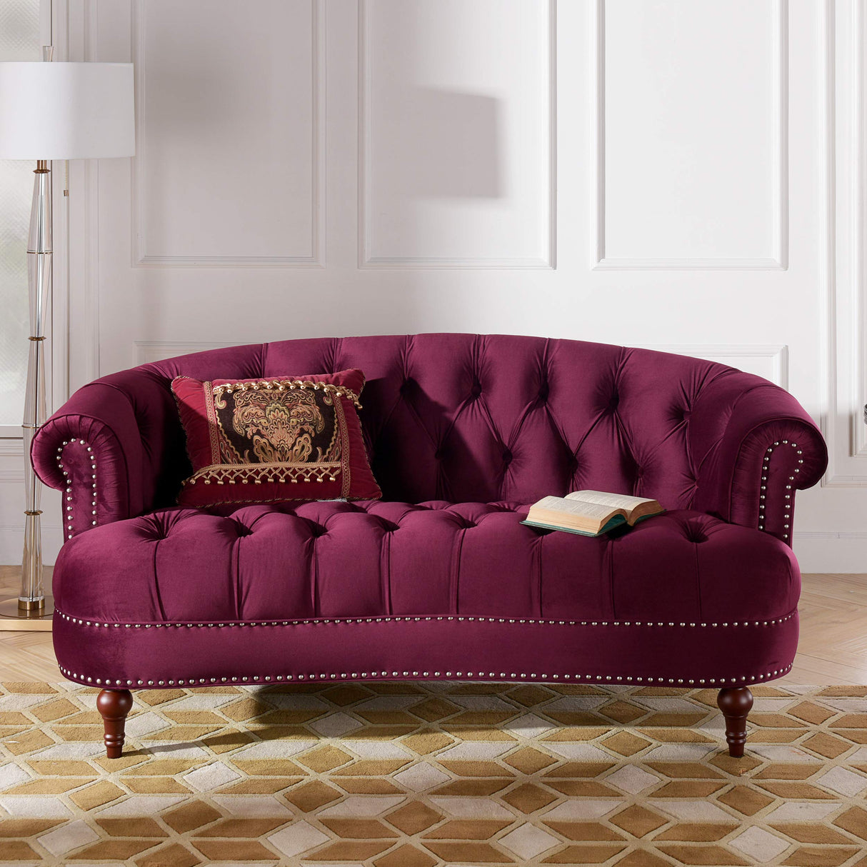 Jennifer Taylor Home La Rosa Victorian Chesterfield Loveseat, Burgundy Velvet Jennifer Taylor Home
