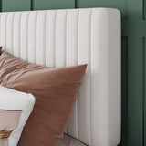 Allewie Full Bed Frame, Velvet Upholstered Platform Bed with Adjustable Vertical Channel Tufted Headboard, Mattress Foundation with Strong Wooden Slats, Box Spring Optional, Easy Assembly, White Allewie