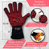 NutriChef BBQ Gloves - 1472°F Heat Resistant, Fireproof Mitts with Non-Slip Silicone Grip, Perfect for Barbecue, Grilling, Cooking, Baking & Camping, 14-inch, Food Grade, Washable Kitchen Oven Mitts NutriChef