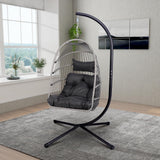 Foldable Hanging Egg Chair with Stand, HDPE Rattan and Heavy Duty Aluminum-Steel Frame, Outdoor Patio Wicker Swing Egg Chair with Headrest and Cushioned, 350 Lbs Capacity (Dark Grey) DAIJIA CHINA
