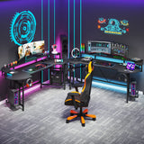 Tribesigns 75 Inch Gaming Desk with Monitor Shelf, Large PC Computer Desk with LED Lights, Gaming Table Gamer Desk for Bedroom, Home Office, Black Tribesigns