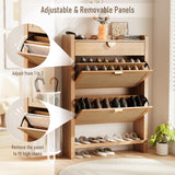 INNOD Rattan Shoe Storage Cabinet, Shoe Organizer with 2 Flip Drawers, Narrow Shoe Cabinet, Free Standing Hidden Shoe Storage, Shoe Rack for Entryway/Hallway/Closet, Natural Oak INNOD