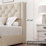 LARMACE Queen Size Bed Frame with 4 Storage Drawers and Tufted Headboard Linen Upholstered Platform Bed Frame with Heavy Duty Wood Slats, No Box Spring Needed, Easy Assembly, Beige LARMACE