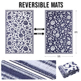 OLANLY Waterproof Outdoor Rug 5x8 ft, Outdoor Plastic Straw Rug with Flower Pattern, Reversible RV Mat for Patio, Camping, Balcony, Deck, Backyard, Navy & White OLANLY