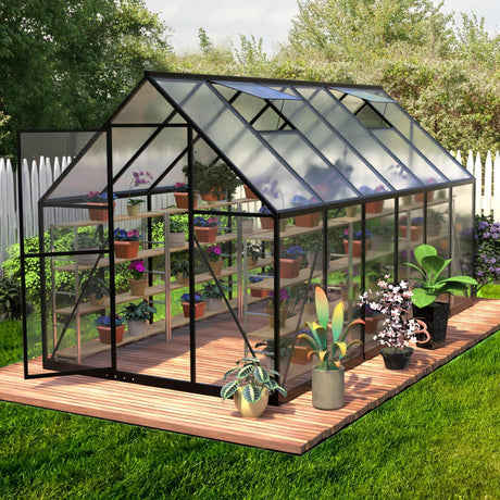 HOOYEAH Green Houses for Outside, 6 x 12 FT Polycarbonate Greenhouse with Lockable Door, Heavy Duty Winter Greenhouses for Outdoors, Aluminum Sunroom Plant Care House HOOYEAH