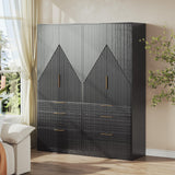 71.7" Wardrobe Armoire Wooden Closet with 2 Doors and 3 Drawers, Bedroom Armoire with Hanging Rod Shelf, Large Capacity Storage Wardrobe Armoire, Freestanding Wooden Closet Storage Cabinet Black TOKSOM