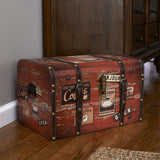 Household Essentials Medium Decorative Trunk, Coffee Shop Faux Decoupage, Antique Exterior, Leather and Metal Accents, Fabric Interior, Hinged Lid, Brown Household Essentials