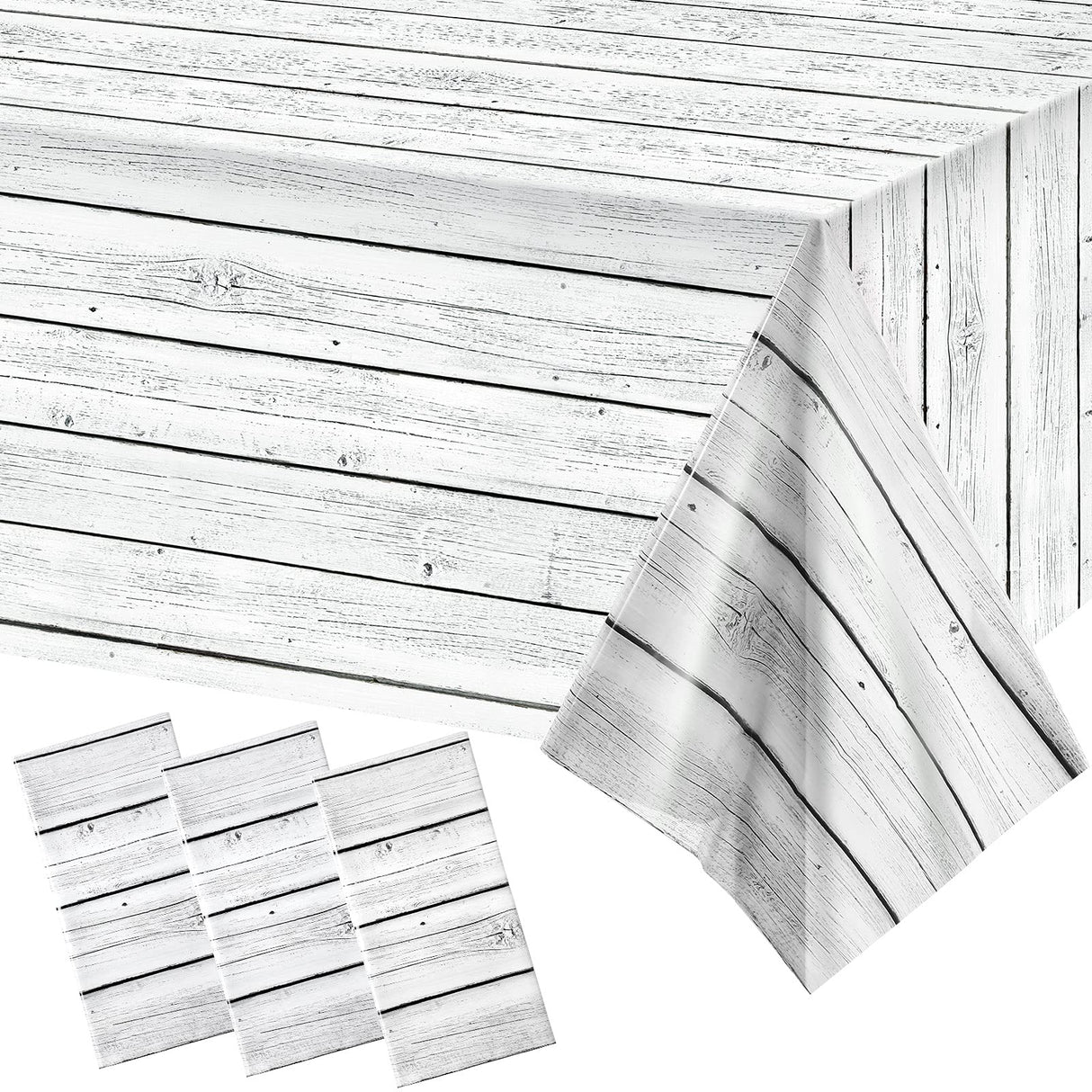 3 Pieces Wood Tablecloth Plastic White Wood Grain Tablecloth Rustic Wood Table Cover Rectangle Wood Grain Table Cover for Western Birthday Party Picnic Table Decoration,54 X 108 Inches Tatuo