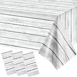 3 Pieces Wood Tablecloth Plastic White Wood Grain Tablecloth Rustic Wood Table Cover Rectangle Wood Grain Table Cover for Western Birthday Party Picnic Table Decoration,54 X 108 Inches Tatuo