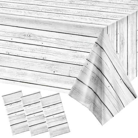 3 Pieces Wood Tablecloth Plastic White Wood Grain Tablecloth Rustic Wood Table Cover Rectangle Wood Grain Table Cover for Western Birthday Party Picnic Table Decoration,54 X 108 Inches Tatuo