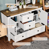 VVFLU Farmhouse White Dresser for Bedroom with 4 Drawers and 2 Barn Doors, White Wood Chest of Drawers 47 Inch Wide, Large, Long, Adjustable Shelves, 5 Legs, Living Dining Room, Entryway, Hallway VVFLU