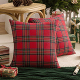 AQOTHES Pack of 2 Christmas Plaid Decorative Throw Pillow Covers Scottish Tartan Cushion Case for Farmhouse Home Holiday Decor Red and Green, 18 x 18 Inches AQOTHES