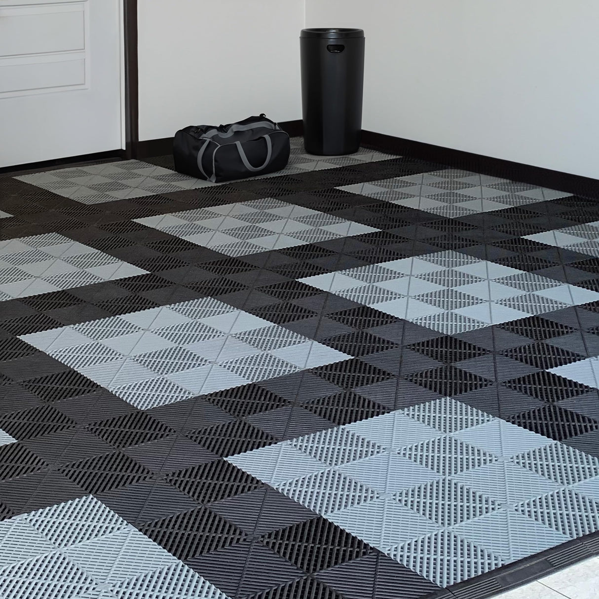 SafeRacks Ribbed Interlocking Garage Floor Tiles - Vented, Self-Draining, Non-Slip Flooring, Modular, Virgin Polypropylene, Ideal for Garages, Patios, Basements, Decks - Black - 82.56 sq ft - 48 Pack SafeRacks