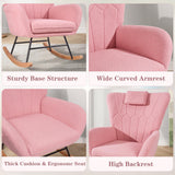 VECELO Rocking Chair Nursery with Thick Headrest, Modern Teddy Upholstered Reading Glider Rocker Accent Armchair with High Backrest, Padded Seat, Side Pocket, for LivingRoom, Baby Room, Soft Pink VECELO