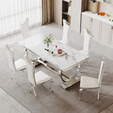 70'' Marble Dining Table for 8 People, Rectangle Faux Marble Dining Table with Silver Mirrored Finish Stainless Steel Base, Modern Marble Kitchen Table for Living Room Home Office AF ARTISAN FURNITURE
