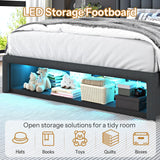 ChicZhiNest Queen Bed Frame with 2 Storage Drawers & Large Footboard Cabinet, LED Lights & USB Charging Station, Linen Upholstered Platform Bed with Headboard, No Box Spring Needed, Dark Grey ChicZhiNest