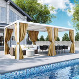 COSIEST 10'X20' Aluminum Louvered Pergola, All-Weather Adjustable Roof with Mosquito-Proof & UV Protection Netting Privacy Curtains for Deck, Backyard, Garden Outdoor Living Space (White) COSIEST