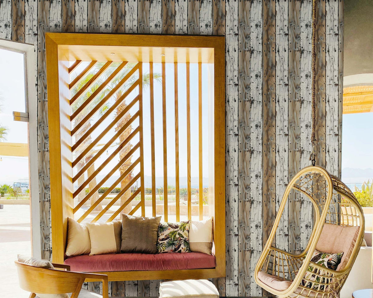 FLFK Rustic Wood Wallpaper,Peel and Stick Wood Grain Shiplap Design Wall Mural for Living Room, Bedroom, Kitchen, Office, Apartment Decor 16"x128" FLFK