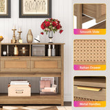 knoworld Rattan Console Table, Entryway Table Sofa Table with Storage, Hallway Foyer Table Behind Couch Table, Wood Console Tables Open Storage Shelf for Living Room, Hallway knoworld