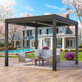 Greesum 10x10FT Outdoor Aluminum Pergola, Electric Adjustable Louvered Pergola with LED Lights and Gutter System, Metal Gazebo for Patio, Deck, Garden, Yard, Black Greesum