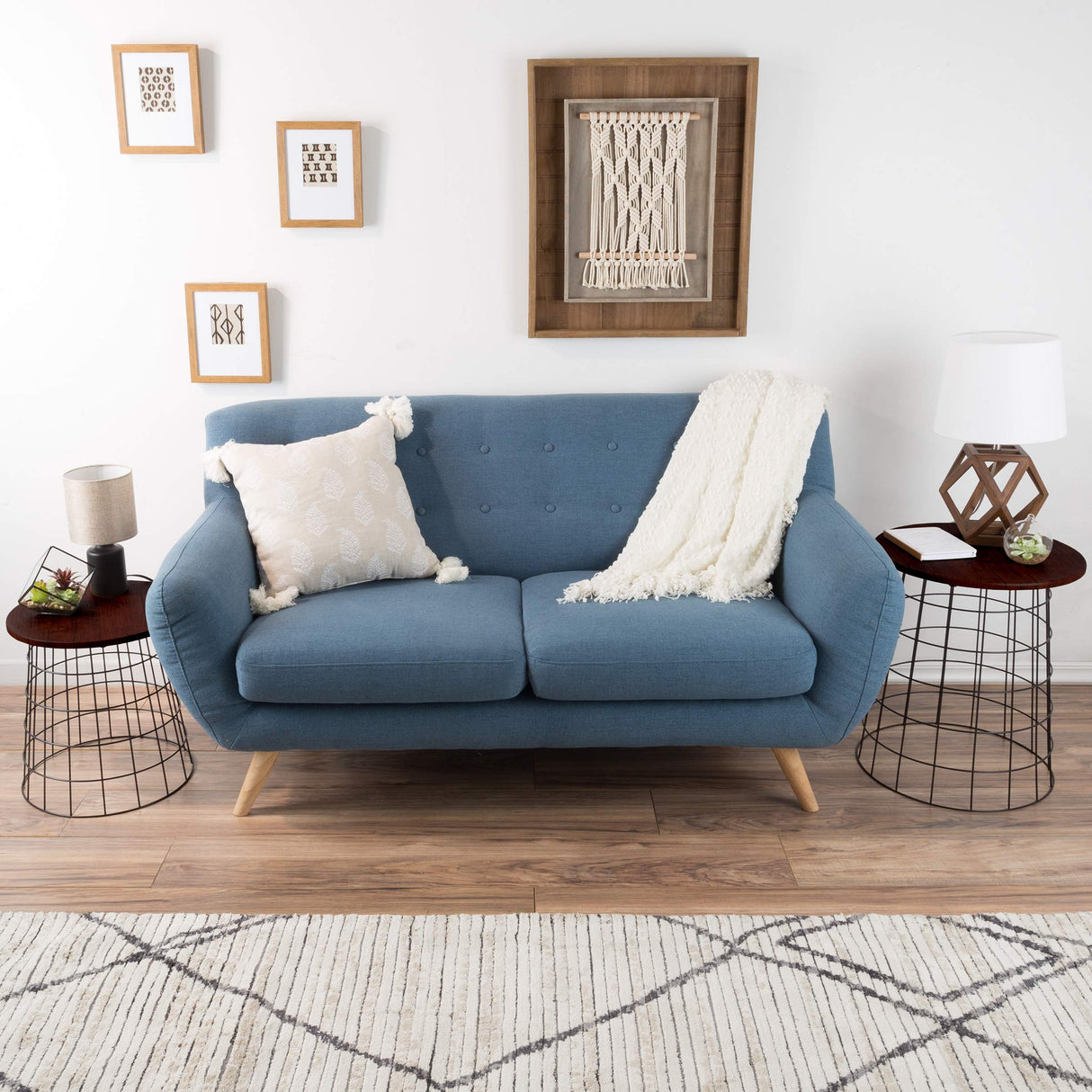 Lavish Home End Tables Set of 2 - Nesting Tables with Removable Wood Tops and Metal Basket Bases for Blanket Storage - Round Side Furniture for Living Room, Bedroom, or Home Office (Cherry/Black) Lavish Home