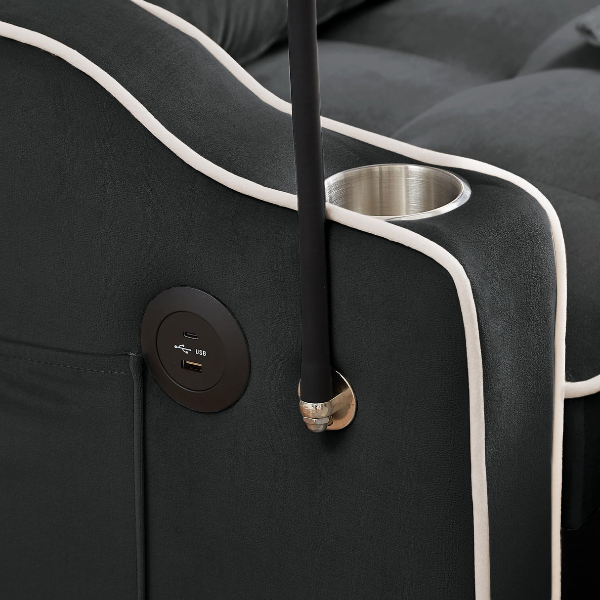 KTATK 1 Versatile Foldable Loveseat Sofa Bed in 3 Lengths,with Adjustable Back and USB Port,Modern Velvet Pull-Out Couch Bed,w/Ashtray & Swivel Phone Stand,for Living Room,Bedroom,Black KTATK