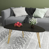 Manora Simple Dark Brown Oval Wood Coffee Table with Gold Legs, Modern Tea Table for Living Room or Office, Cute Small Center Table for Compact Space Manora