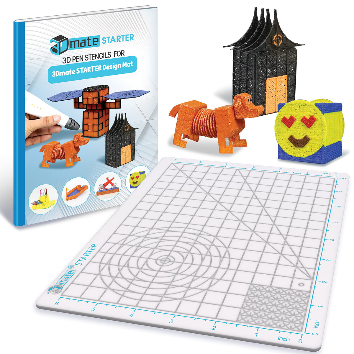 3Dmate Starter - Transparent 3D Pen Mat 9 x 7 Inches with Compatible S ...
