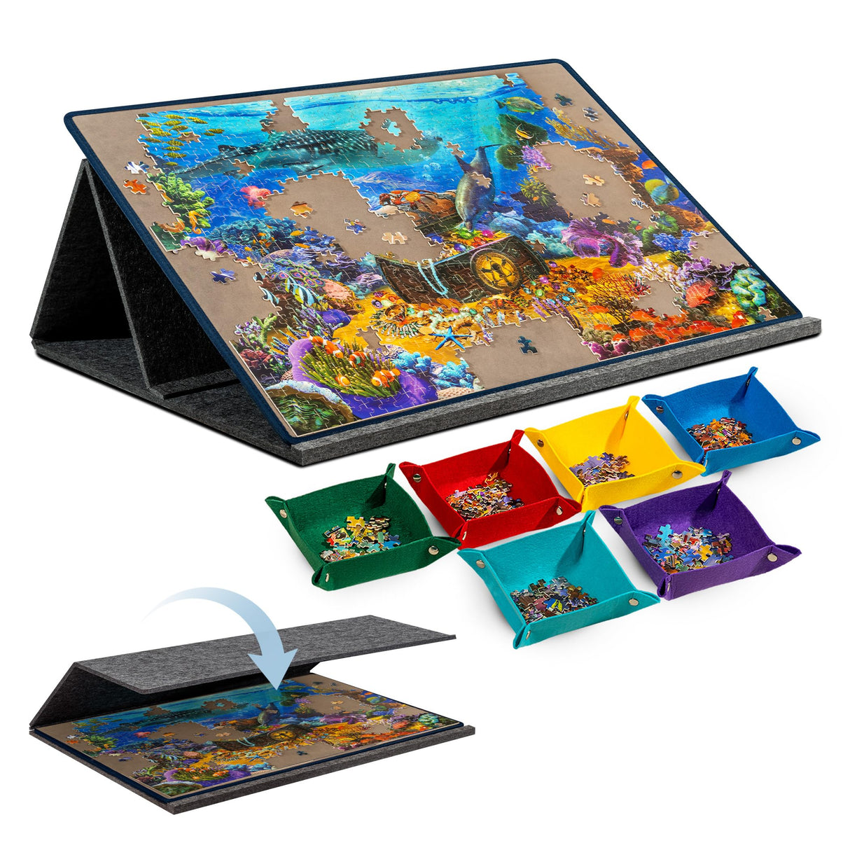 Becko US 1000 Piece Tilting Puzzle Board with 6 Trays & Cover, Adjustable Puzzle Table with Stand/Easel, Portable & Lightweight Mat for Puzzle Storage, for 1000 Pieces Jigsaw Puzzles (Gray) Becko US