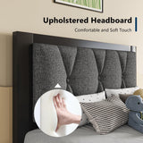 GalnFu Twin Metal Bed Frames, Upholstered Platform Bed Frame with Linen Button Tufted Headboard, No Box Spring Needed, Easy Assembly, Dark Grey GalnFu
