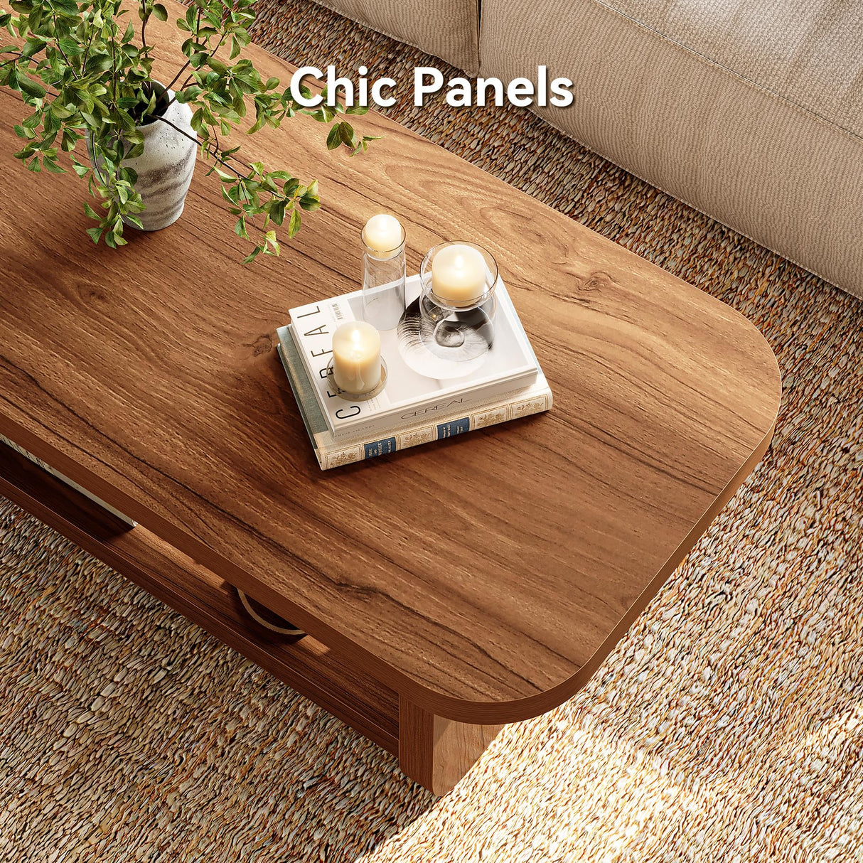 LITTLE TREE 47.2" Coffee Table, 2-Tier Coffee Table with Storage, Safe Rounded Corners, Square Modern Farmhouse Table for Living Room, Bedroom, Kids Room, 47.24" W x 23.62" D, Brown LITTLE TREE