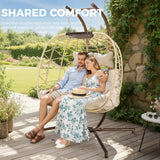 NICESOUL Oversized 2 Person Double Egg Chair Indoor Outdoor, Wide Large Swing Chair with Stand, All-Weather Patio Hanging Egg Hammock Seating, 700lbs Sturdy Porch Swings for Backyard, Cream with Cover NICESOUL
