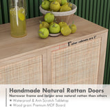 Yechen Set of 3 Rattan Cabinet, Sideboard Storage Cabinet with Handmade Natural Rattan Doors, Buffet Cabinet, Cane Credenza for Living Room, Dining Room, Entryway, Kitchen, Yechen
