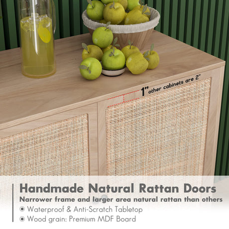 Yechen Set of 3 Rattan Cabinet, Sideboard Storage Cabinet with Handmade Natural Rattan Doors, Buffet Cabinet, Cane Credenza for Living Room, Dining Room, Entryway, Kitchen, Yechen