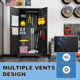 YILFANA Metal Storage Cabinet with Lockable Doors, 75" Steel Storage Locker Tool Cabinet with Hanging Rod & S-Hooks, Tall Garage Cabinets, Black, 75" H x 33.85" W x 16.53" D YILFANA